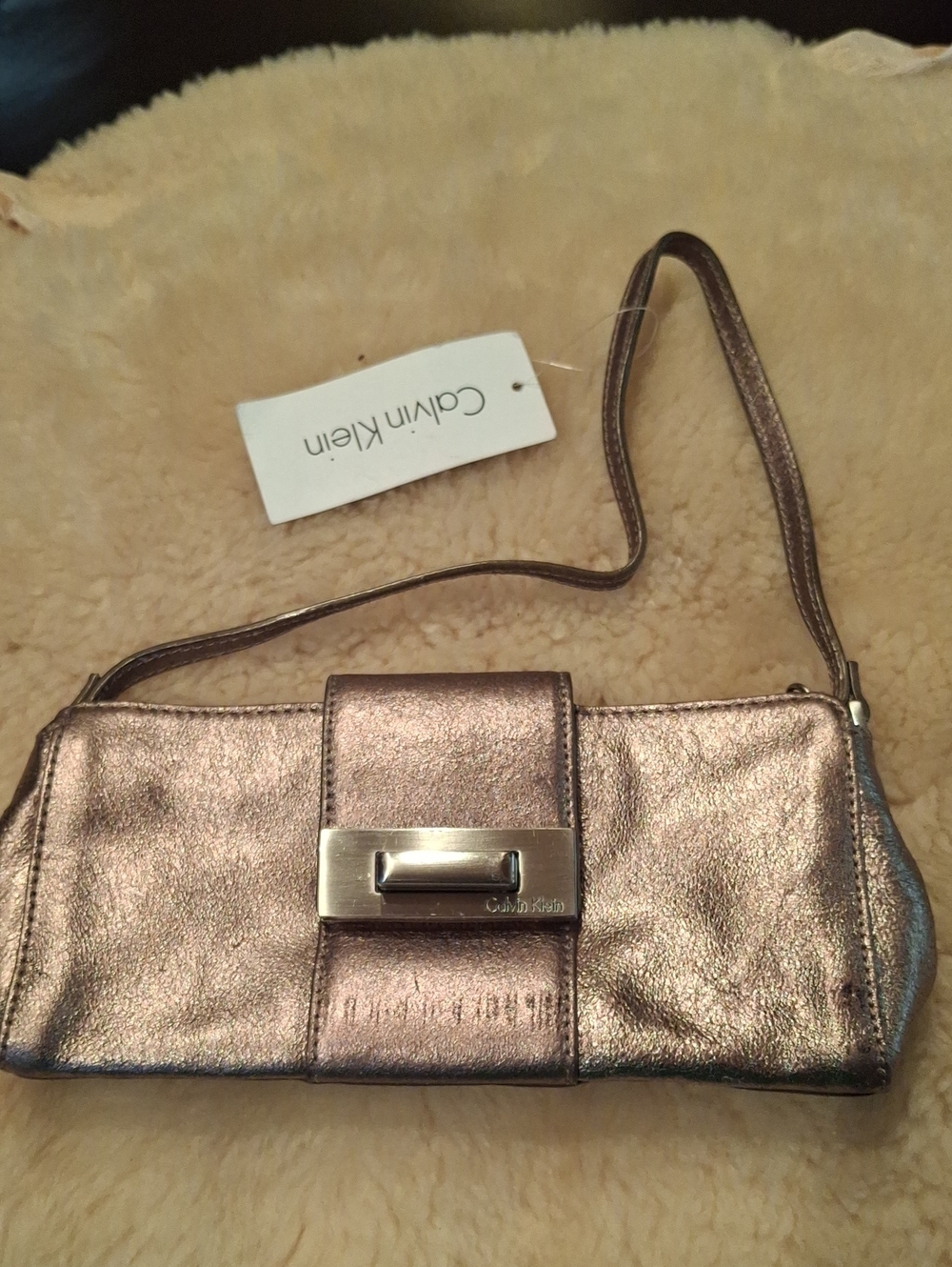 Calvin Klein Metallic Bronze Wristlet Clutch